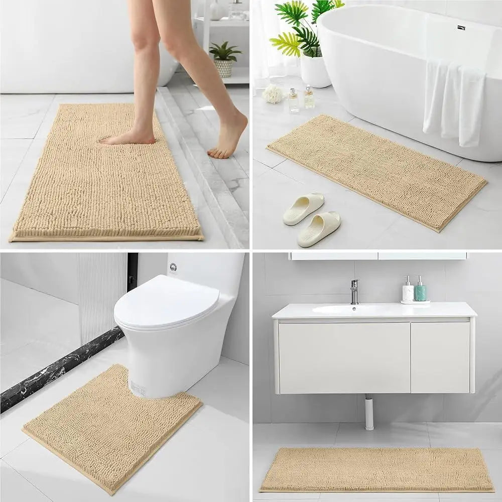 Bath Mat Set 3 Pieces Water Absorbent Non Slip