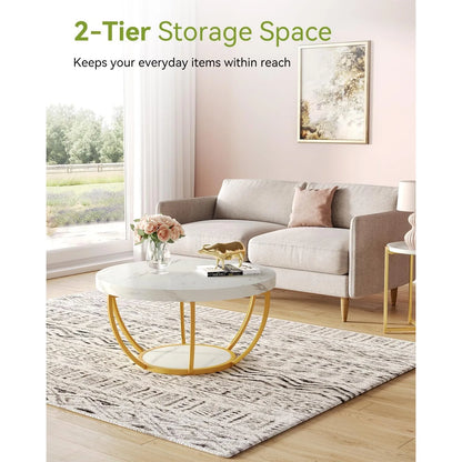 2-Tier Golden Metal Legs Accent Center Table