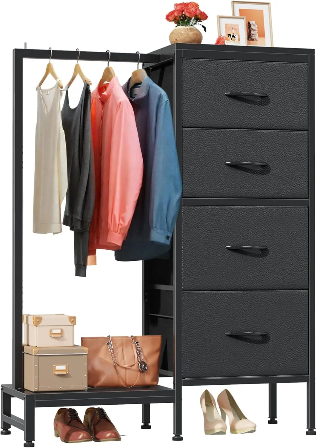 Dresser with Hanging Rack with 4 Drawers