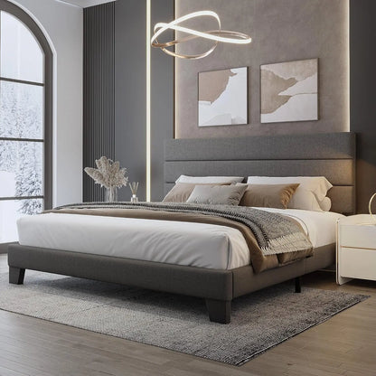 King Bed Frame Platform with Velvet Upholstered