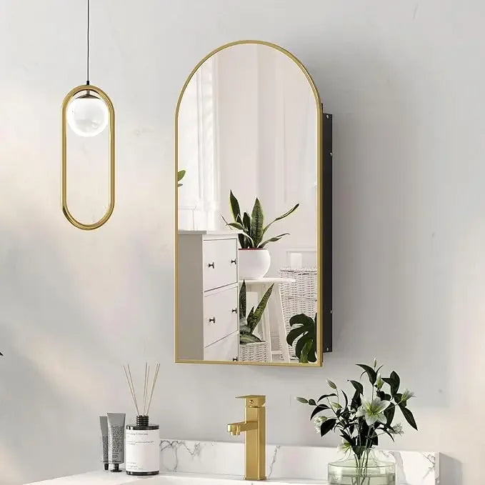 Arched Mirror With Cabinet Installed