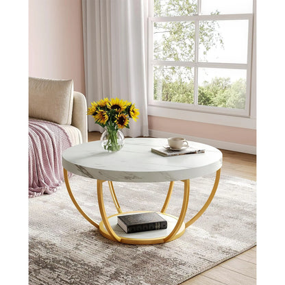 2-Tier Golden Metal Legs Accent Center Table