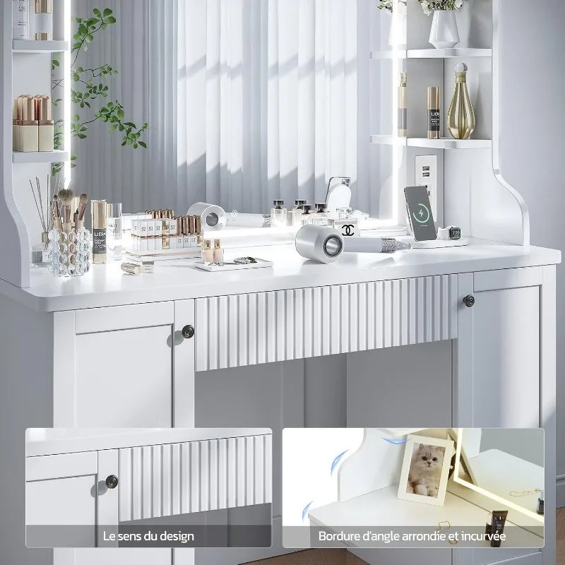 Makeup vanity table with additional power outlet