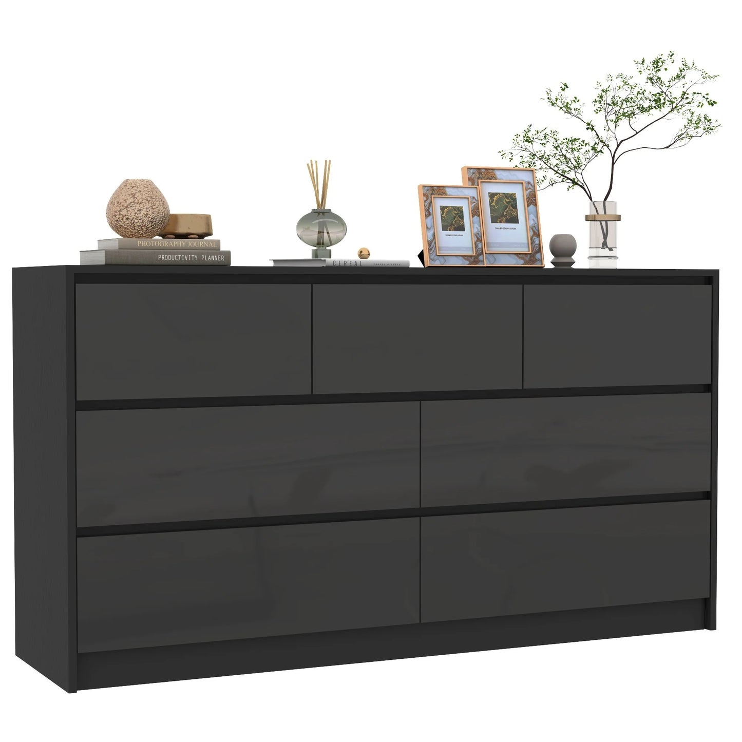 55 Inch Modern Dresser with High Gloss Drawers