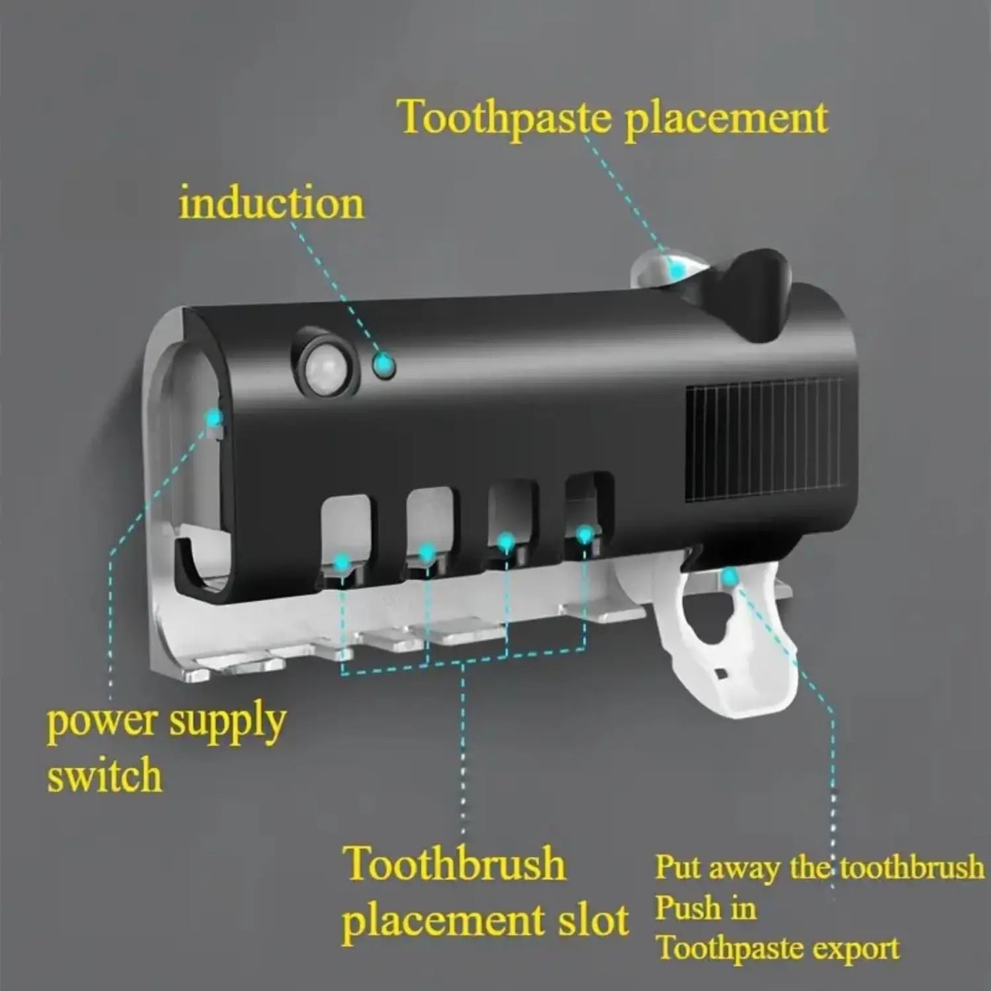 Wall mounted toothpaste dispenser with 4 toothbrush slots
