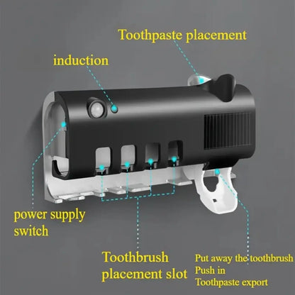 Wall mounted toothpaste dispenser with 4 toothbrush slots
