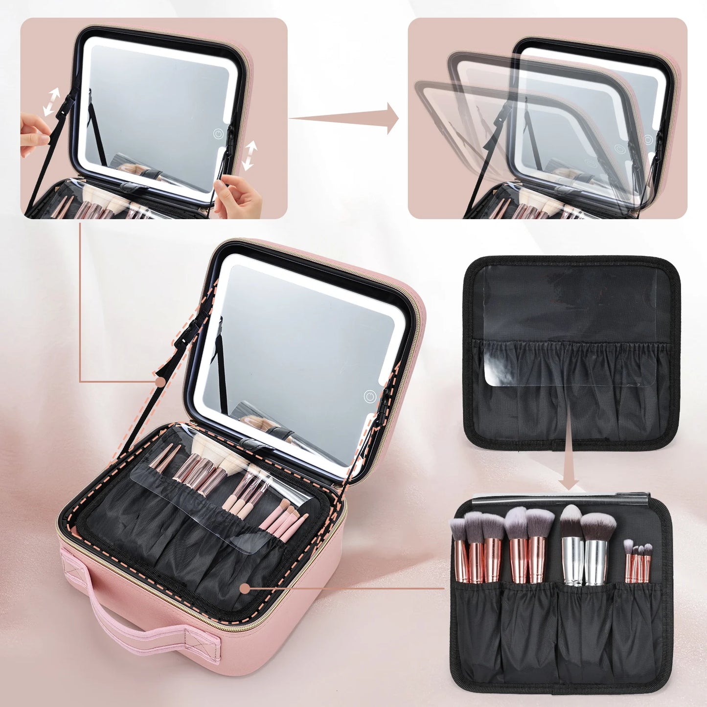 Makeup Bag With Led Mirror 3 Modes Lights