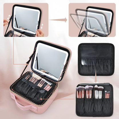 Makeup Bag With Led Mirror 3 Modes Lights