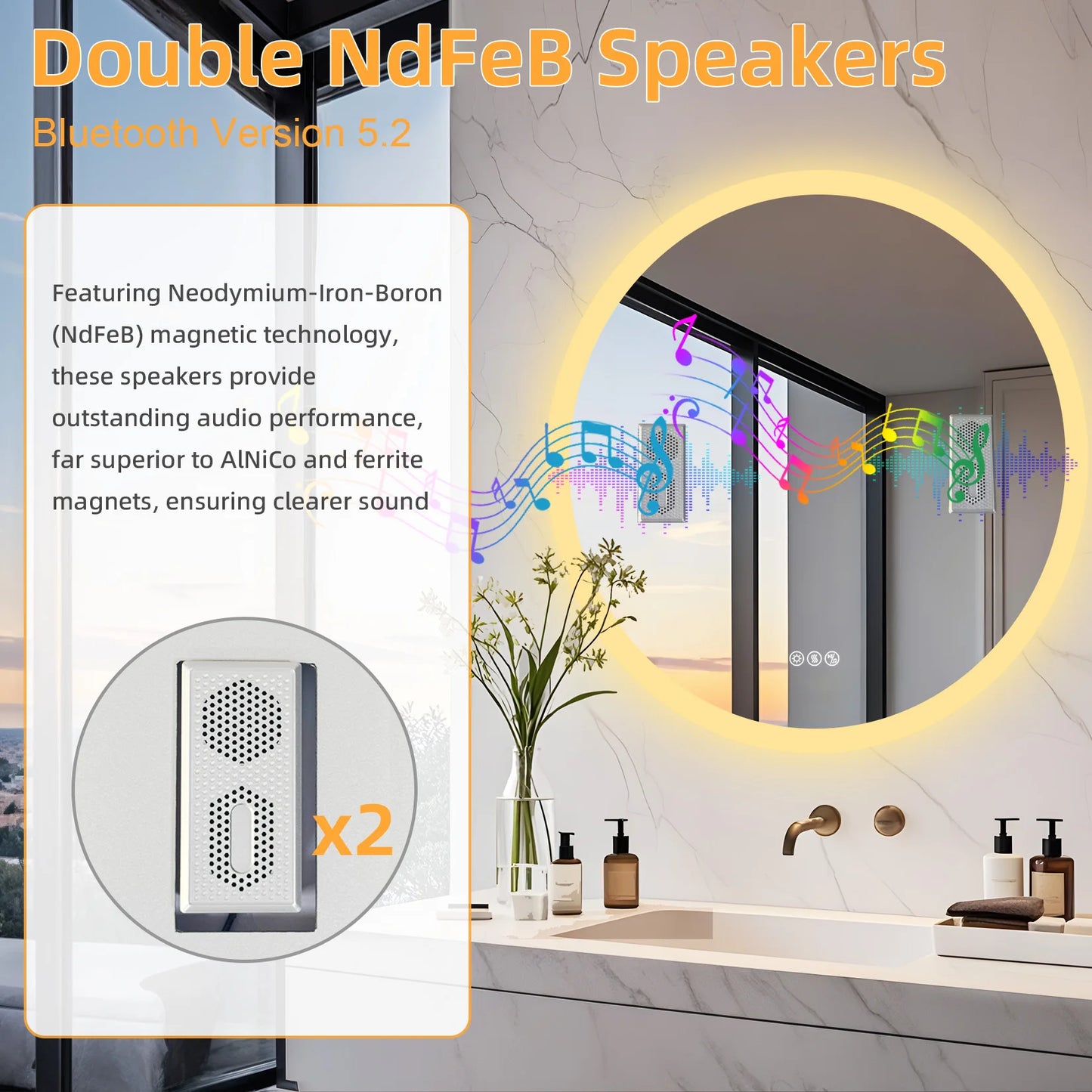 Dimmable Led Bathroom Mirror with Bluetooth Speaker
