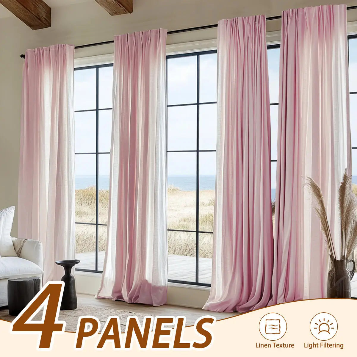 4PCS Farmhouse Light Filtering Curtains