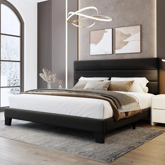 King Bed Frame Platform with Velvet Upholstered