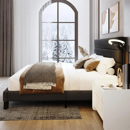 King Bed Frame Platform with Velvet Upholstered