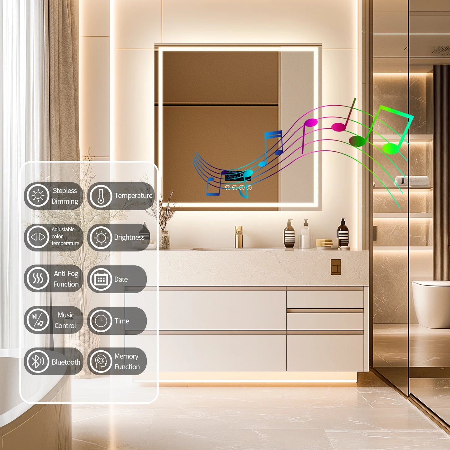 3 modes LED Bathroom Mirror with Bluetooth