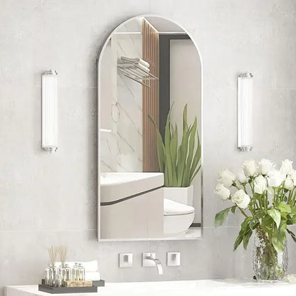 Arched Mirror With Cabinet Installed