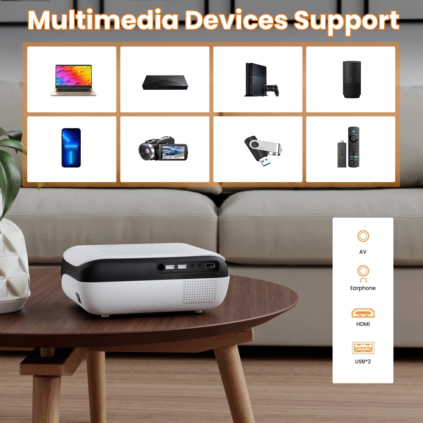 1080P Bluetooth projector, portable outdoor