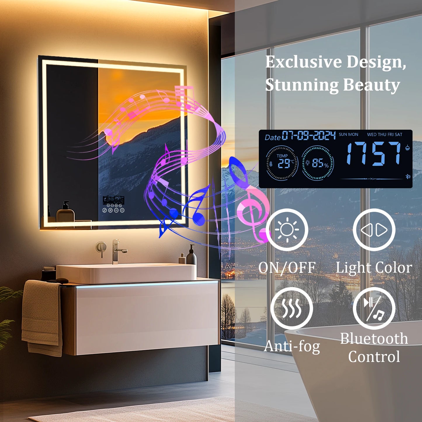 3 modes LED Bathroom Mirror with Bluetooth
