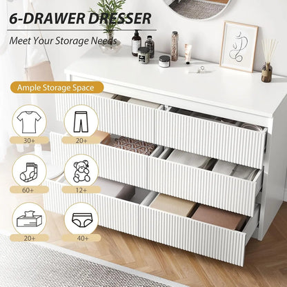 White 6 Drawer Dresser for Bedroom