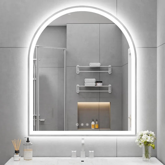 Arched LED Mirror for Bathroom with Front and Backlight