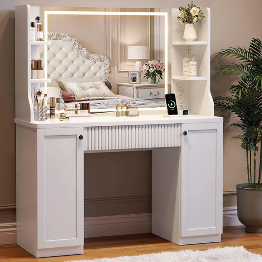 Makeup vanity table with additional power outlet