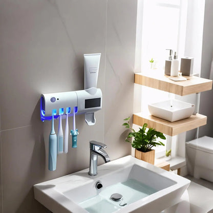 Wall mounted toothpaste dispenser with 4 toothbrush slots