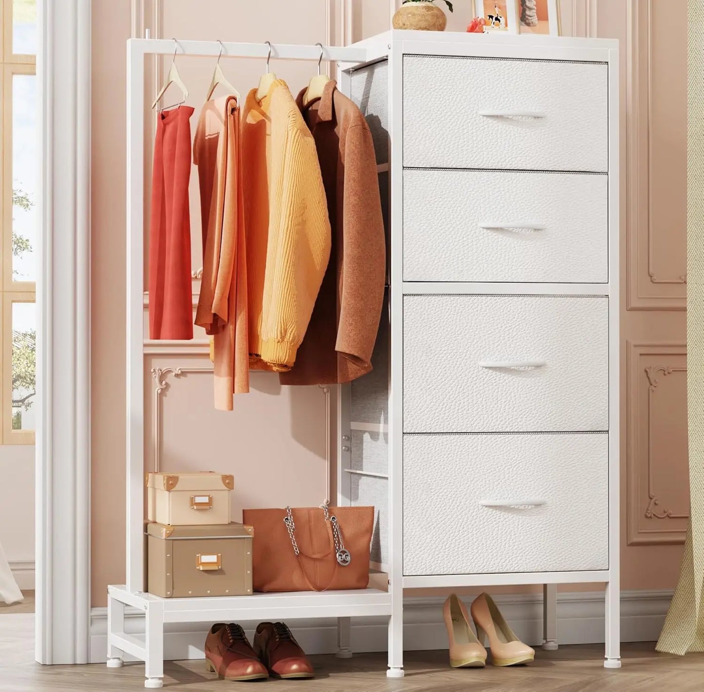 Dresser with Hanging Rack with 4 Drawers