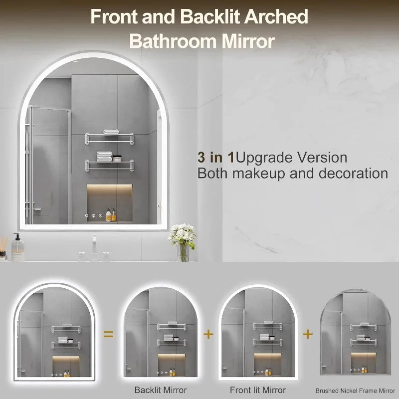 Arched LED Mirror for Bathroom with Front and Backlight