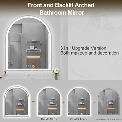 Arched LED Mirror for Bathroom with Front and Backlight