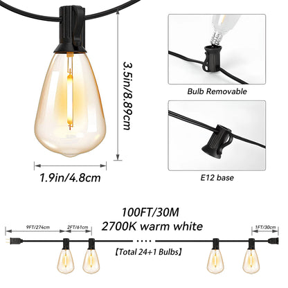 Outdoor String Lights Waterproof with Vintage Bulbs