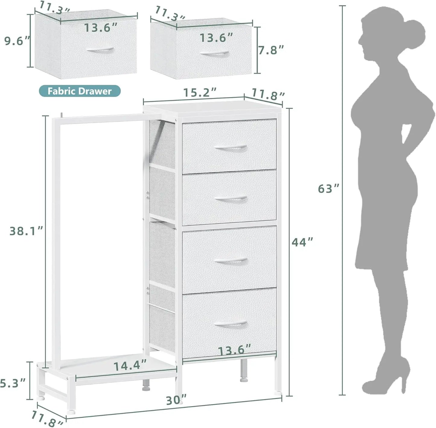 Dresser with Hanging Rack with 4 Drawers