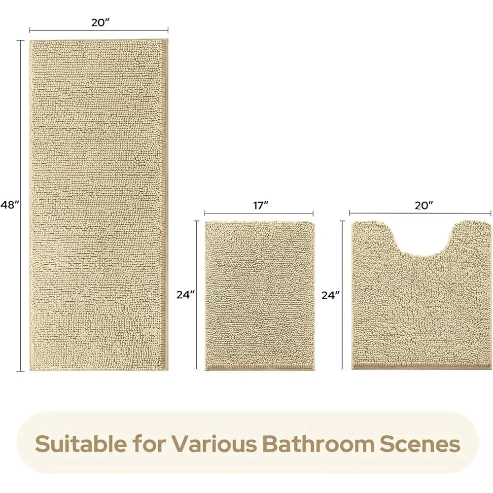 Bath Mat Set 3 Pieces Water Absorbent Non Slip