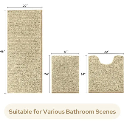 Bath Mat Set 3 Pieces Water Absorbent Non Slip