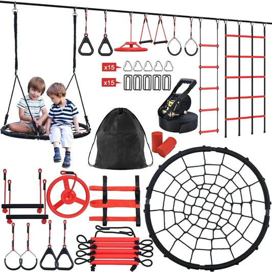Ninja Warrior Obstacle Course for Kids with Tree Swing
