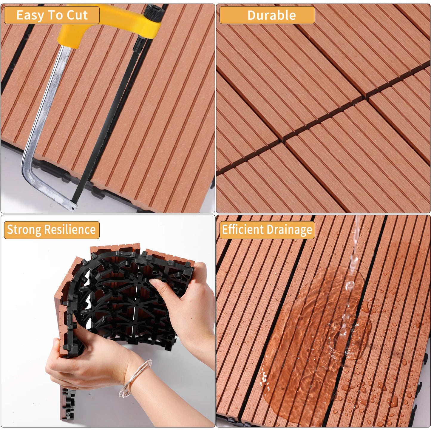 Wood Plastic Composite Deck Tiles, Sustainable Composite Decking Resist Rust, Water, Weather, Ideal for Patios, Balconies