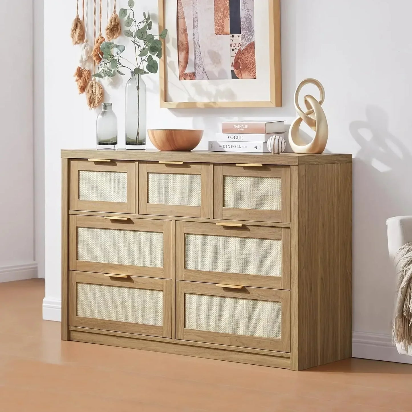 Rattan Chests of Drawers with Metal Handle