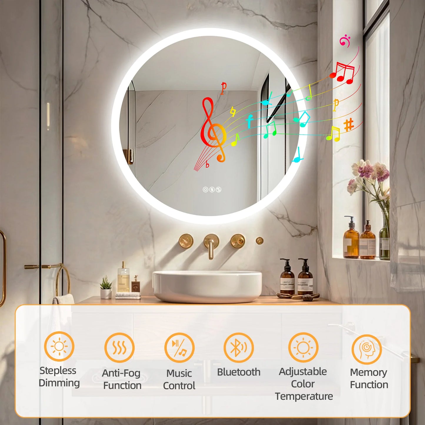 Dimmable Led Bathroom Mirror with Bluetooth Speaker