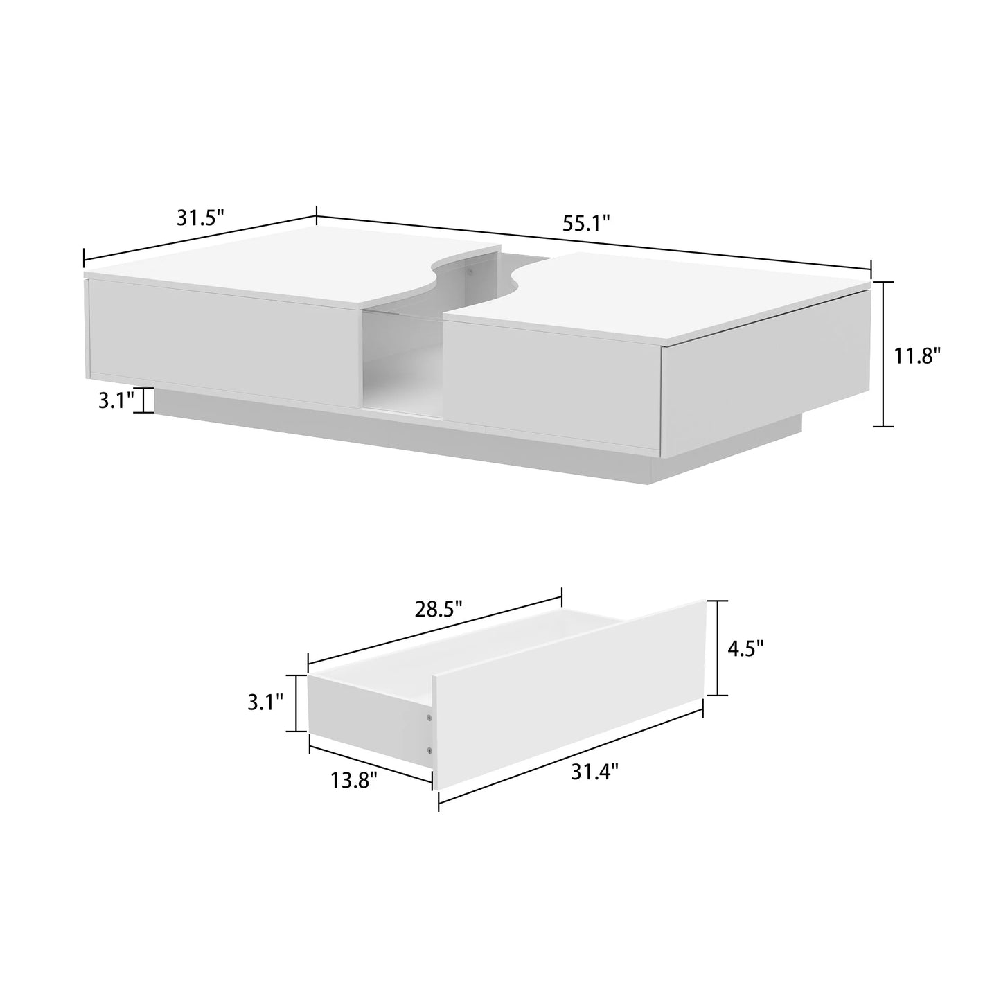 Modern Coffee Table With 2 Drawers & LED Lights