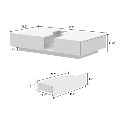 Modern Coffee Table With 2 Drawers & LED Lights