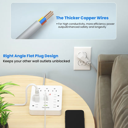 Power strip with, 9 sockets 3 USB Ports,5ft Extension Cord