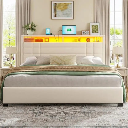 King Size Bed Frame with 2-Tier Storage