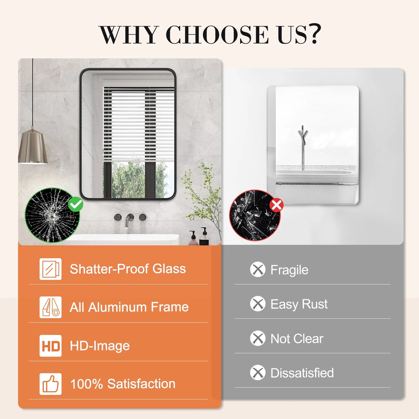 Matte Metal Framed Bathroom Mirror