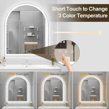 Arched LED Mirror for Bathroom with Front and Backlight