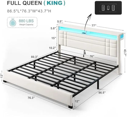 King Size Bed Frame with 2-Tier Storage