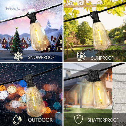 Outdoor String Lights Waterproof with Vintage Bulbs