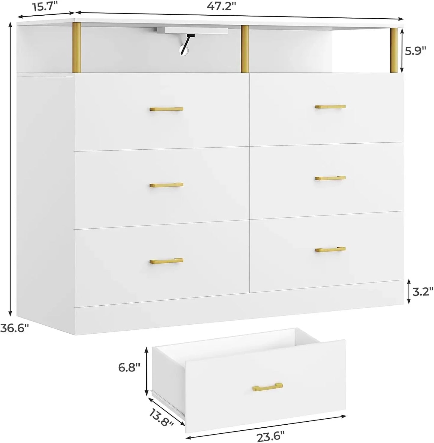 Dresser for Bedroom with charging station plus led light