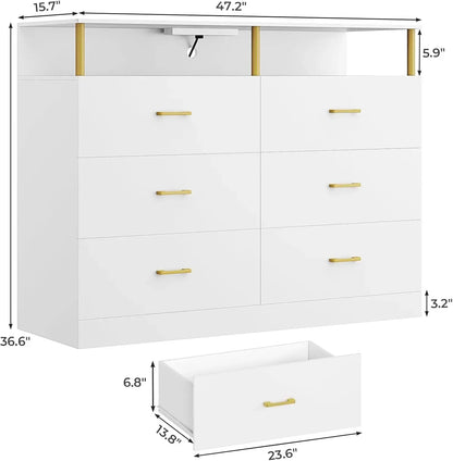 Dresser for Bedroom with charging station plus led light