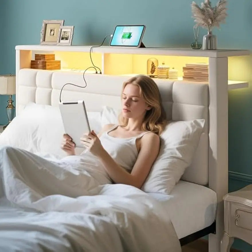 King Size Bed Frame with 2-Tier Storage