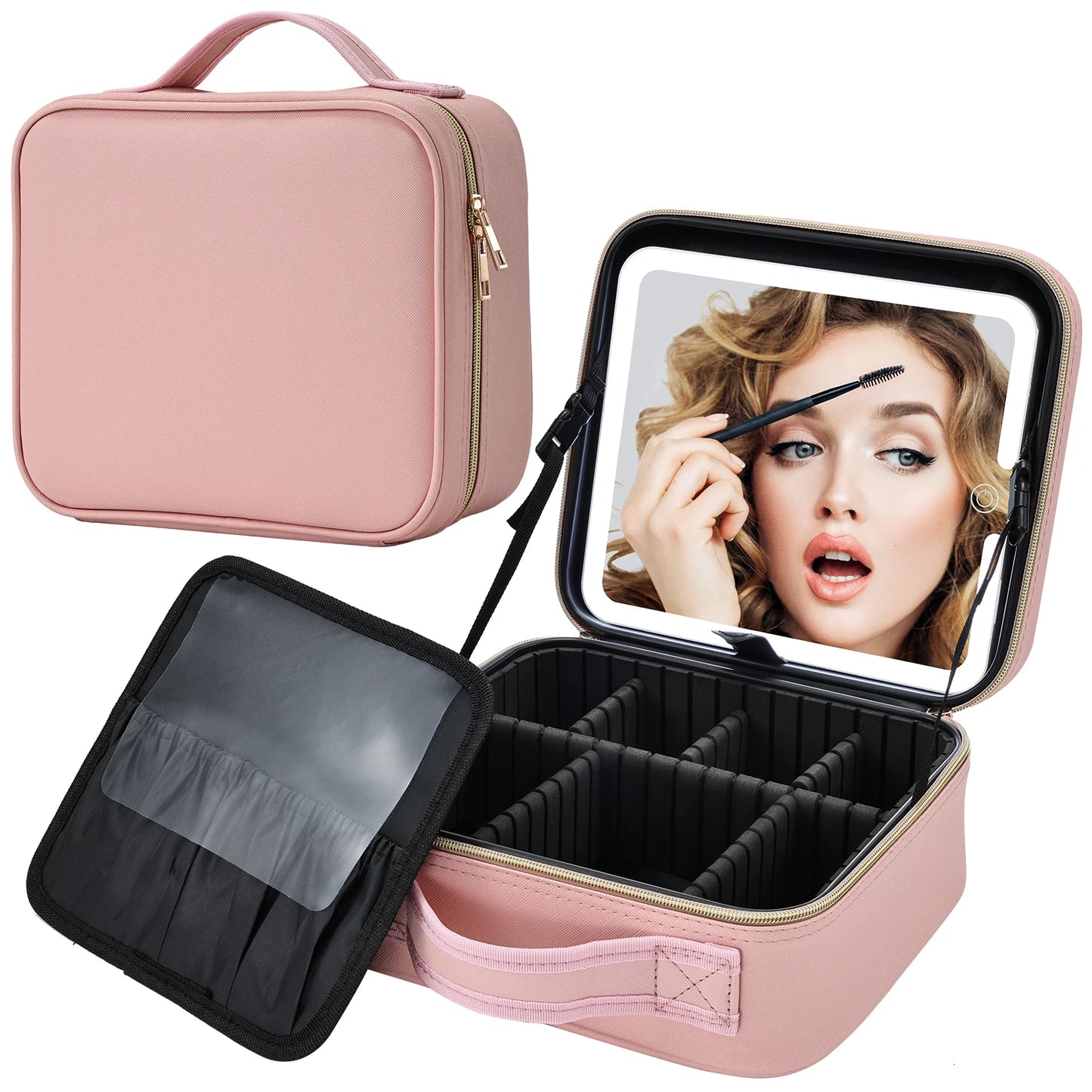 Makeup Bag With Led Mirror 3 Modes Lights