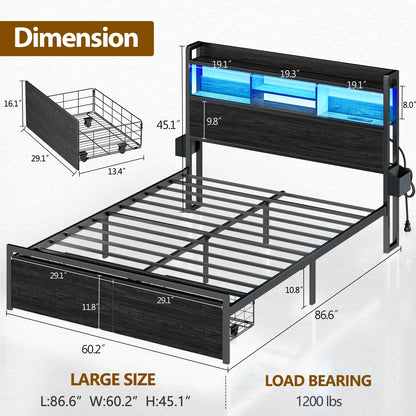 Full/Queen Size Bed Frame with Storage Headboard etc