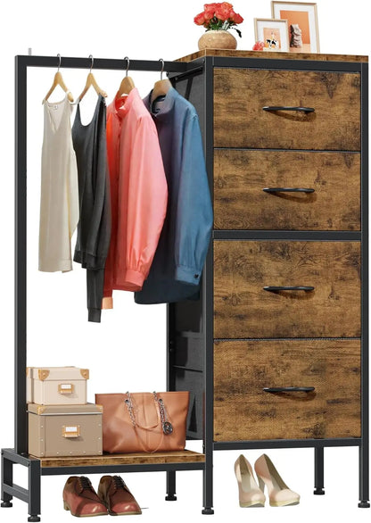 Dresser with Hanging Rack with 4 Drawers