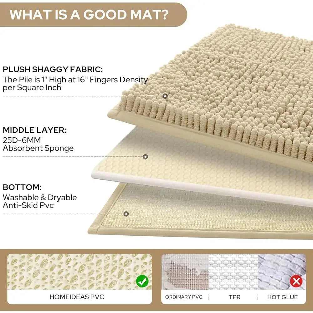 Bath Mat Set 3 Pieces Water Absorbent Non Slip